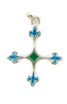 Croix pendentif fleur de lys argent massif emaille  na 56