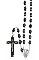 Chapelet plastique ovale noir croix christ