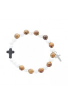 Bracelet bois perle blanche 2 croix