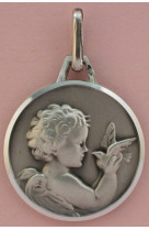 Medaille argent ange lapidee