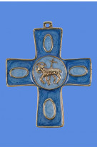 Croix agneau pascal bleu nacre