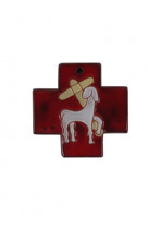 Croix grecque email rouge agneau