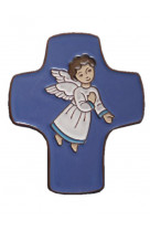 Croix ceramique ange bleu foncee